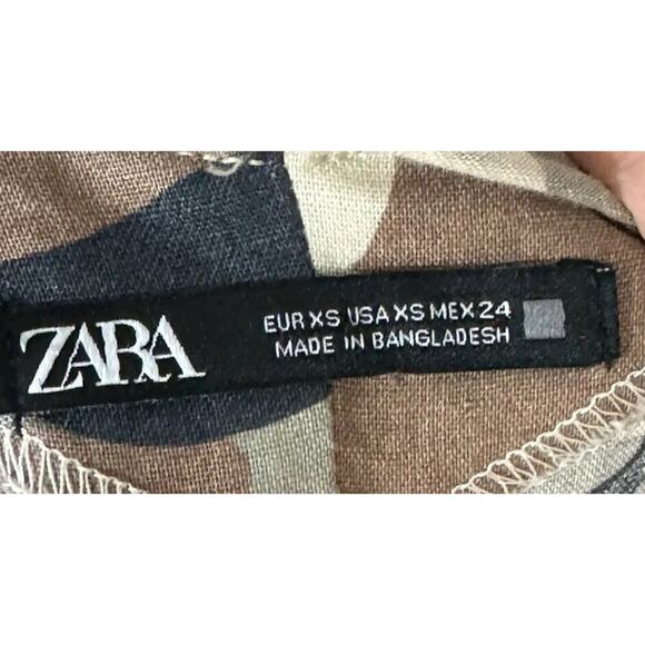 Zara Women’s Size XS Camo Print Linen Blend Dress Sundress Vacation Travel Light - Picture 6 of 7